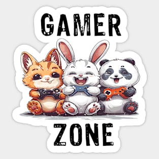 Gamer Zone Cat Bunny Panda-black text Sticker